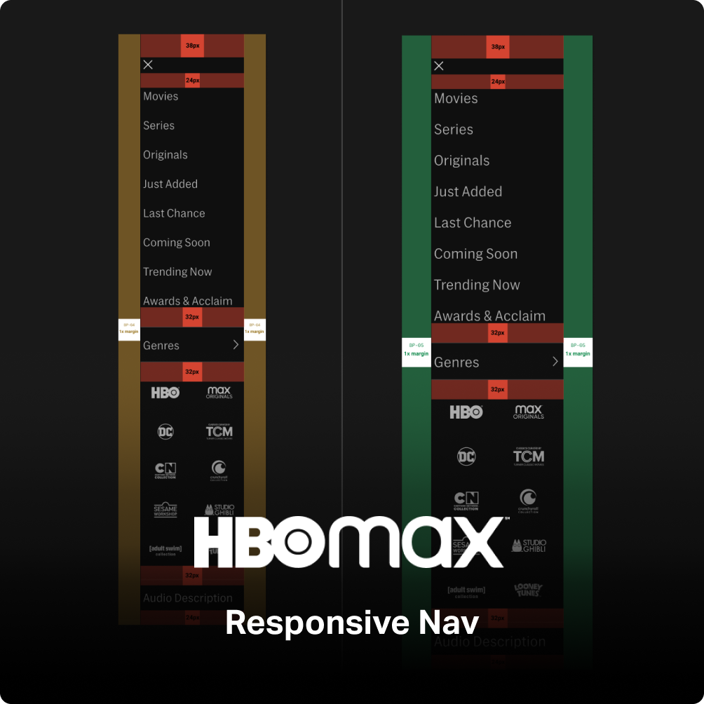 HBO Max responsive navigation redesign mockups