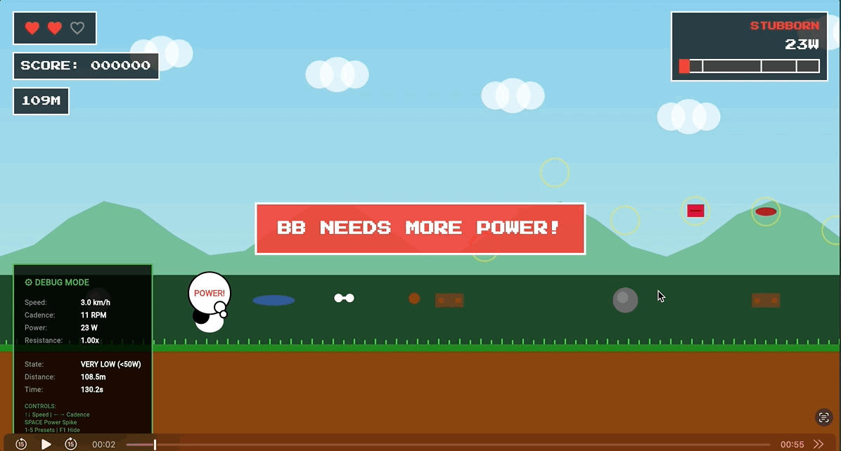 Early gameplay animation showing BB running and collecting items with basic sprite art