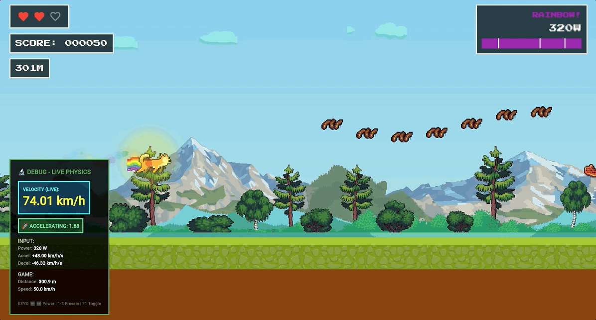 Early gameplay animation demonstrating parallax scrolling background and food collection mechanics