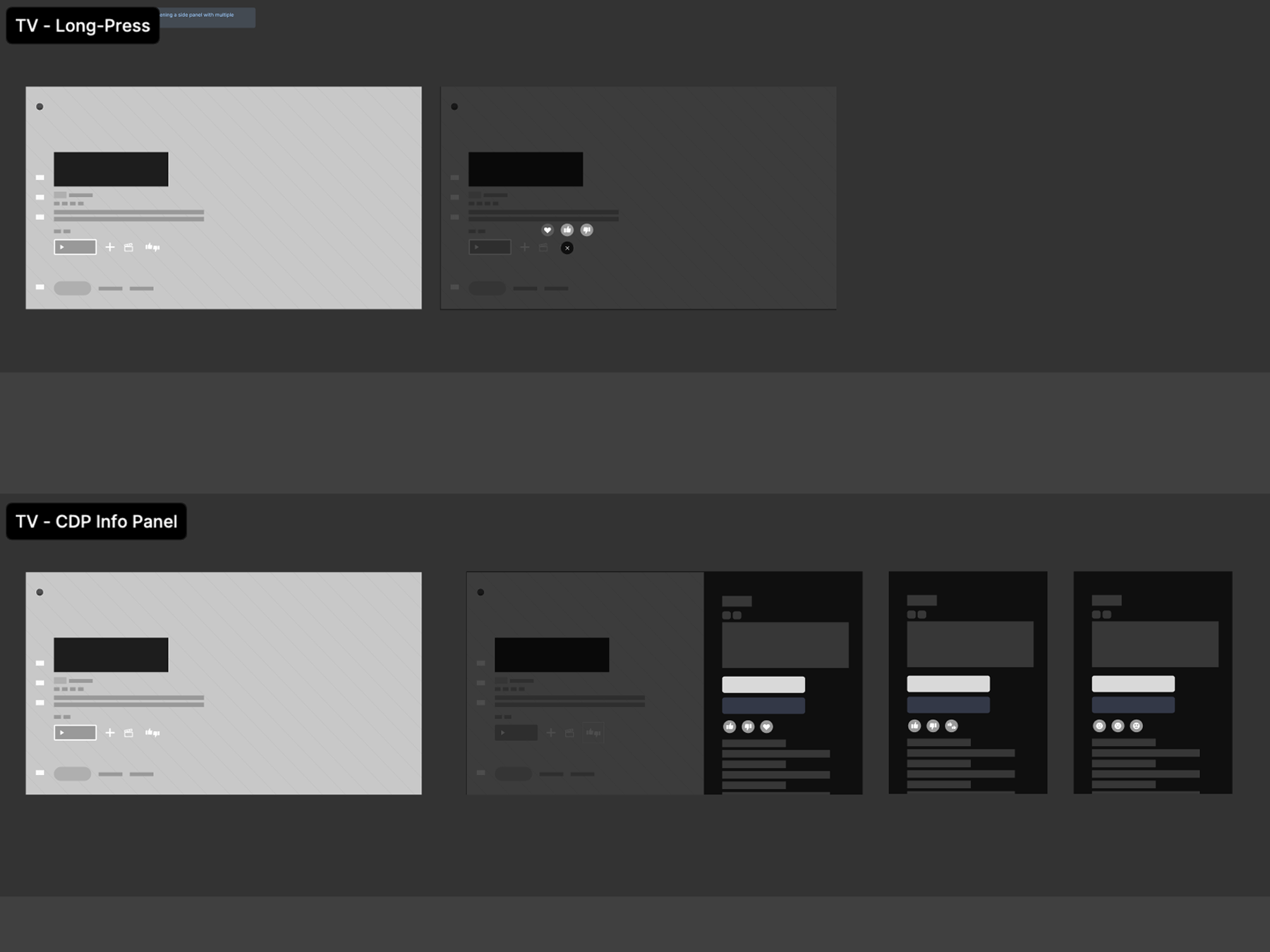 CTV interaction exploration wireframe, with long-press.