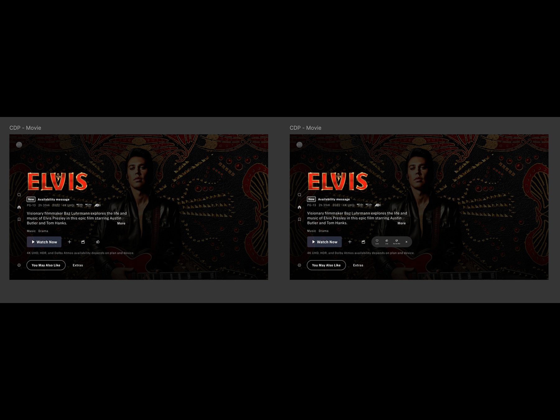 Comp of a CTV interaction where buttons appear on focus.